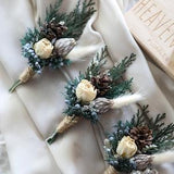 Winter Dried Flowers Boutonniere l White Roses & Cedar Boutonniere l Boho Boutonniere