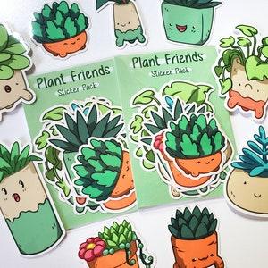 Plant Friends Sticker Pack  - Kawaii Succulent Stickers - Cute Waterproof Vinyl Sticker Set