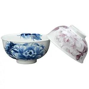 Kyoto Ware, Kiyomizu Pottery Kiln, Set Rice Bowl, Dyed Flower Peony Kta548