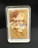 Vintage Dried Pressed Pansy Flowers in Hard Plastic, Trinket Tray 4" x 2.5"x .5"