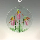 Small Lady Slipper Suncatcher, Orchid Window Hanging, Fused Glass, Flowers