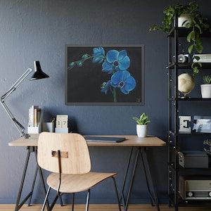 Orchid Framed Paper Posters PRINT of Original Oil Painting | Fine Art Framed Print of Original Oil Painting LWArt | Blue Orchid on Black