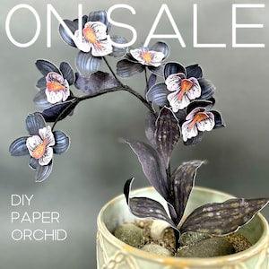 Paper Orchid in black and Pink - printable templates + assembly instructions, Orchid Cricut files, Flower killer fun gift idea