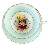 Hammersley Teacup and Saucer, Soft mint with Floral Bouquet Tea Cup Set, Made in England, Gift for Mom, Gifts
