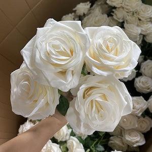 High Quality 10pcs French Ivory Roses Artificial Flowers White Roses for Wedding Bouquets Party Centerpieces Home Office Decoration