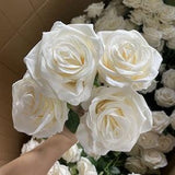 High Quality 10pcs French Ivory Roses Artificial Flowers White Roses for Wedding Bouquets Party Centerpieces Home Office Decoration