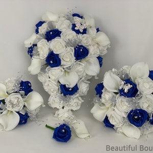 Artificial wedding bouquets flowers sets white royal blue