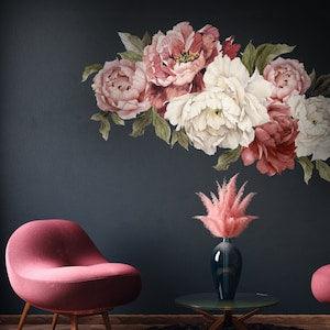 Peony Floral Wall Decal Watercolor Soft Flowers Wall Sticker Peel and Stick