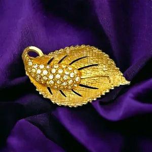 Vintage Cala Lily Flower Brooch Pin -  Brushed Gold Tone - Rhinestone Accents