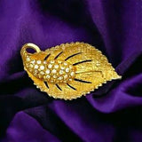 Vintage Cala Lily Flower Brooch Pin -  Brushed Gold Tone - Rhinestone Accents