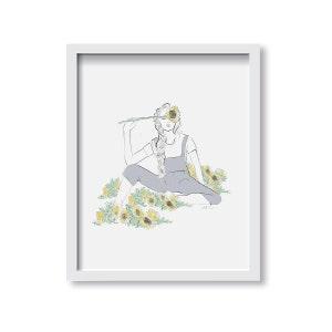 Sunflower's - Fashion Illustration Print, Fine Art, Wall Art Print, Poster Illustration, Decor, Sunflowers, Garden Patch, Nature