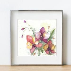 Orchid Original Watercolor Painting, Abstract Painting handmade artwork hand-painted