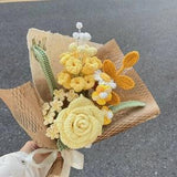 Finished Exquisite Crocheted Yellow Grape Hyacinth & Rose Bouquet - Unique Handcrafted Flowers