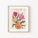 Tulip Wall Art Print, Meaning of Flowers Vintage Seed Packet Style Illustration Print