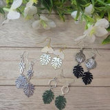 Geometric and Monstera Leaf Dangle Earrings, Plant Earrings, Leaf Earrings, Nature Earrings, Monstera Earrings, Plant Lover Earrings