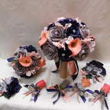 Wedding Silk Flower Bridal Bouquets Package Navy Blue Grey Coral Calla Lily Blush Hydrangeas  Bridesmaid Boutonnieres Corsages New