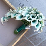 Cascading Wedding Bouquet For Bride Picasso Teal Calla Lily Bridal Bouquet Bridal Cascade Bouquet Babysbreath Bouquet Ribbon Handle DJ-15
