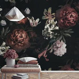 Dark Floral Wallpaper Peel and Stick Soft Peony Flower Bouquet Wall Mural