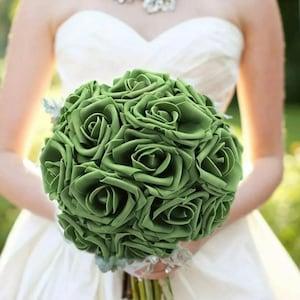 25-50 Pcs Foam Artificial Rose Heads Flowers W/Stem Wedding Bride Bouquet Decors/ Home Decor