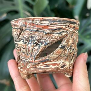 Unglazed Mini Red White Black Marbled Agateware Clay Terracotta Orchid Planter Pot with Holes