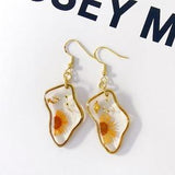 Handmade Irregular Gold Flowers Earrings | Dried Chrysanthemum Resin Flower Earrings | With Birth Stone | For Ladies