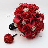Red Roses Callas Gold Brooches Bridal Bridesmaid Real Touch Rose Bouquet add Groom Groomsman Boutonniere Flower Crown Cake Flowers & More!