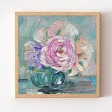 Roses bouquet small oil painting, Original Still life wall art, above bed decor