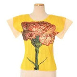 Pleats Please Cut And Sew Short Sleeve Pleated Carnation Flower Transfer 3 Yello