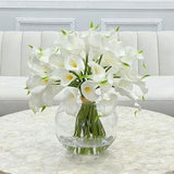 Faux Calla Lilies in Glass Vase, Real Touch Floral Arrangement, Artificial Lily Faux Centerpiece, Faux Floral Home Decor