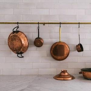 Unlacquered Solid Brass Kitchen Rack Organizer with Hanging Pot and Pan Hooks, brass hanging hook , kitchen hanging Rail