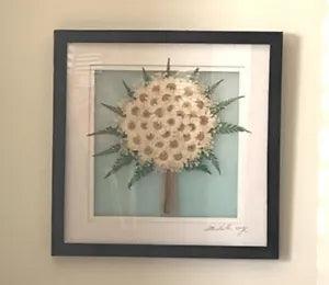 Pretty Double Glass Pressed Flower Art Black Wood Frame Original Artist Signed