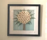 Pretty Double Glass Pressed Flower Art Black Wood Frame Original Artist Signed