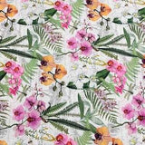 Fat 1/4 Sale 18"x22" -  Orchids & Ferns on White - Orchids In Bloom - by Michel Design Works for Northcott Cotton Fabric