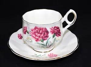Royal Dover January Pink Carnation Flower Fine Bone China Tea Cup and Saucer