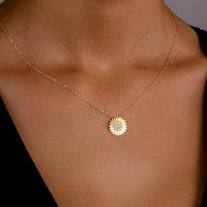 Sunflower Necklace , 14K Gold Plated Sunflower Necklace , Minimalist Necklace , Gift For Valentines Day , Gift For Wife , Women For Necklace