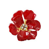 Women's Red Enamel Crystal Peony Flower Brooch Pin