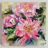 Pink peonies bouquet, oil painting, stretched canvas , miniature oil, abstract peonies, flower bouquet painting, peonies wall art, impasto