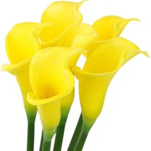 FiveSeasonStuff 6 Long Stems Real Touch Artificial Flowers (Yellow) Calla Lily Bouquet, Home Wedding Party D¡§?cor DIY 25.2???? (64cm)