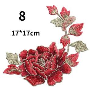 Applique Patches Peony Flower Embroidered Floral for Costume Bag Accessory DIY