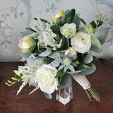Brides Ivory White Rose, Thistle, Peony Wedding Bouquet, Bridal Bouquet, Silk Flower Bouquet, Artificial Flowers - READY TO SHIP
