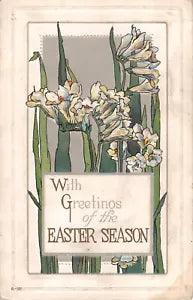 Lovely Lilies on Old Art Deco Easter Postcard - E-101