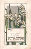 Lovely Lilies on Old Art Deco Easter Postcard - E-101