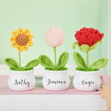 Crochet Flowers, Custom Crochet Mini Potted Sunflowers with Name,Knitted Flower Car Decoration,Home Table Decor,Gift for Her,Birthday Gift