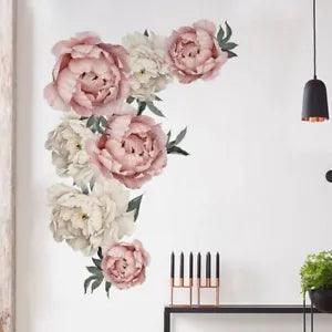 Pink Peony Flower Wall Stickers - Romantic Floral Home Decor Large Vinyl Decals