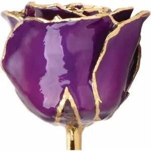 Purple Lacquered Real Rose 24K Gold Plated Trimmed Great Gift