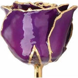 Purple Lacquered Real Rose 24K Gold Plated Trimmed Great Gift