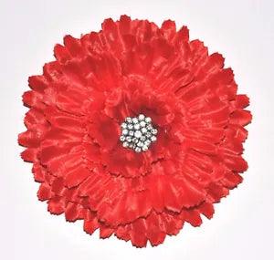 Huge 7" Bright Red Rhinestone Peony Silk Flower Hair Clip Prom Dance Party