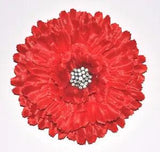 Huge 7" Bright Red Rhinestone Peony Silk Flower Hair Clip Prom Dance Party