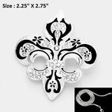 BIG Crystal Rhinestone Pendant + Chain Necklace Silver Fleur De Lis Flower Lily