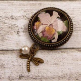 Elegant brooch with orchid in pink bronze shell pearl gift idea woman
